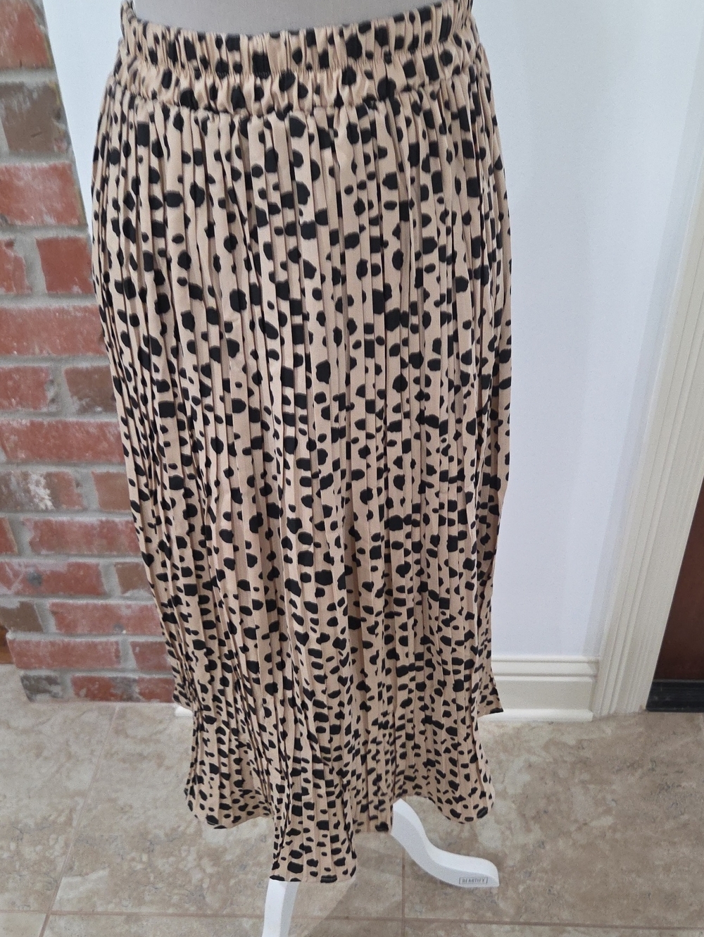 Sweet Rain Beige Midi Skirt with Black Spot Print